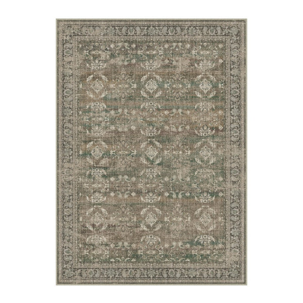 HomeRoots 9' Floral Medallion Area Rug in Brown, Ivory & Green - Distressed Design for Easy Care & Style 9' X 12' 711204