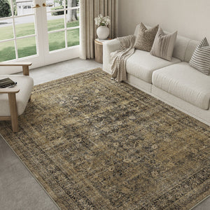 HomeRoots 8' Elegant Brown and Tan Medallion Area Rug - Washable, Stain-Resistant, Perfect for Any Room 8' X 10' 711207