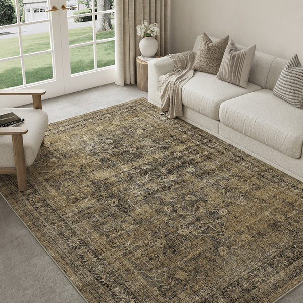 HomeRoots 8' Elegant Brown and Tan Medallion Area Rug - Washable, Stain-Resistant, Perfect for Any Room 8' X 10' 711207
