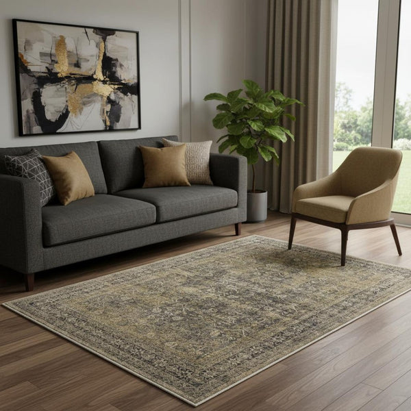 HomeRoots 8' Elegant Brown and Tan Medallion Area Rug - Washable, Stain-Resistant, Perfect for Any Room 8' X 10' 711207