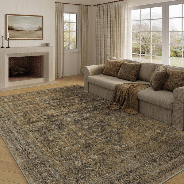 HomeRoots 9' Elegant Brown and Tan Medallion Area Rug – Durable, Stain-Resistant Design for High-Traffic Areas 9' X 12' 711208