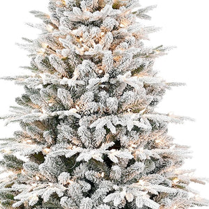 HomeRoots 5' White Pre-Lit Flocked Pine Christmas Tree – Stunning Snowy Decor with LED Lights for Any Space 711212