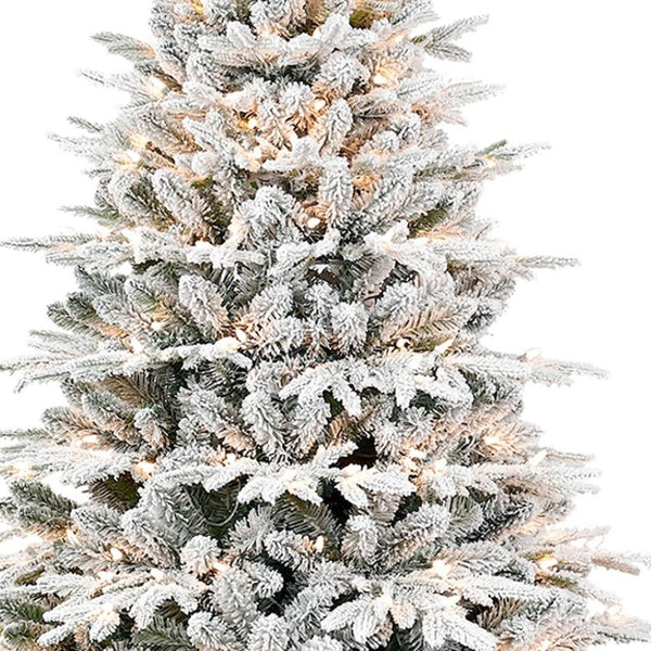 HomeRoots 5' White Pre-Lit Flocked Pine Christmas Tree – Stunning Snowy Decor with LED Lights for Any Space 711212