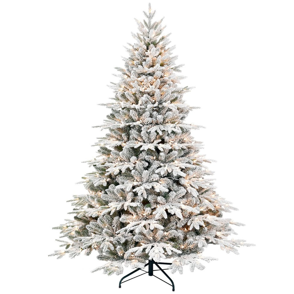 HomeRoots 5' White Pre-Lit Flocked Pine Christmas Tree – Stunning Snowy Decor with LED Lights for Any Space 711212