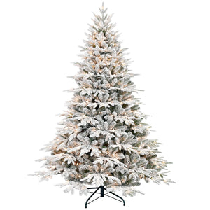 HomeRoots 6' Elegant Pre-Lit Full Flocked Pine Christmas Tree with 400 LED Lights & Sturdy Stand for Festive Charm 711213