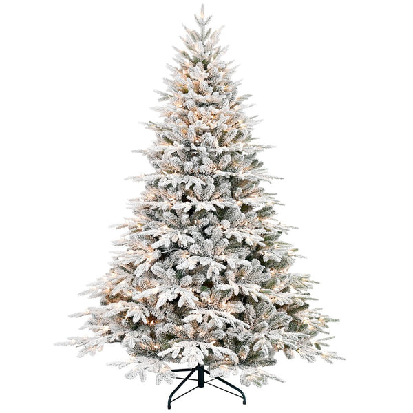 HomeRoots 6' Elegant Pre-Lit Full Flocked Pine Christmas Tree with 400 LED Lights & Sturdy Stand for Festive Charm 711213