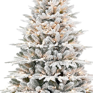 HomeRoots 6.5' Elegant White Pre-Lit Full Flocked Pine Christmas Tree with 400 LED Lights & Decorations 711214