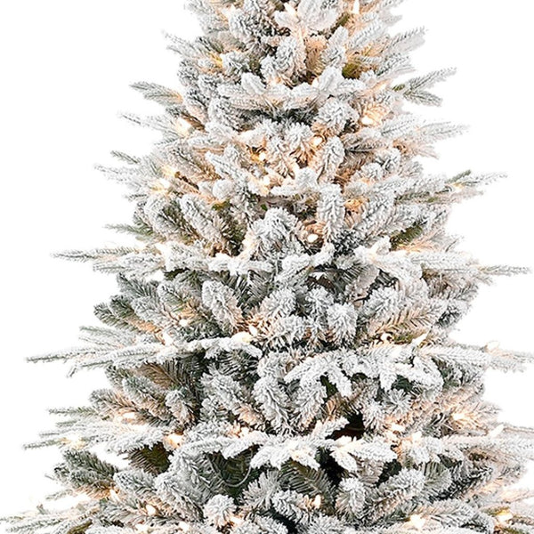 HomeRoots 6.5' Elegant White Pre-Lit Full Flocked Pine Christmas Tree with 400 LED Lights & Decorations 711214