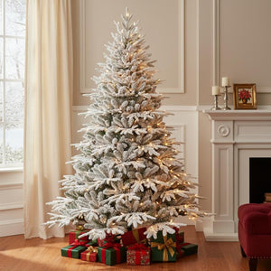 HomeRoots 6.5' Elegant White Pre-Lit Full Flocked Pine Christmas Tree with 400 LED Lights & Decorations 711214