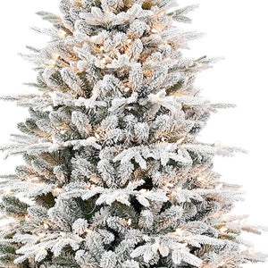 HomeRoots 7.5' White Pre Lit Full Flocked Pine Christmas Tree - Elegant, Low-Maintenance Holiday Centerpiece! 711215
