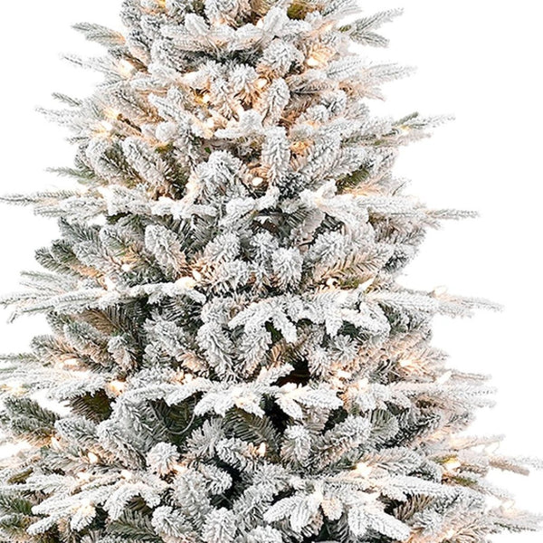 HomeRoots 7.5' White Pre Lit Full Flocked Pine Christmas Tree - Elegant, Low-Maintenance Holiday Centerpiece! 711215