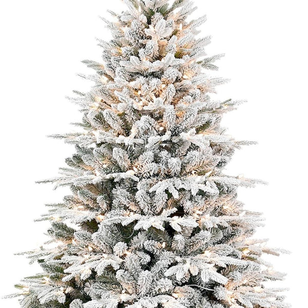 HomeRoots 7.5' White Pre Lit Full Flocked Pine Christmas Tree - Elegant, Low-Maintenance Holiday Centerpiece! 711215
