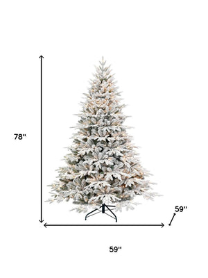 HomeRoots 7.5' White Pre Lit Full Flocked Pine Christmas Tree - Elegant, Low-Maintenance Holiday Centerpiece! 711215