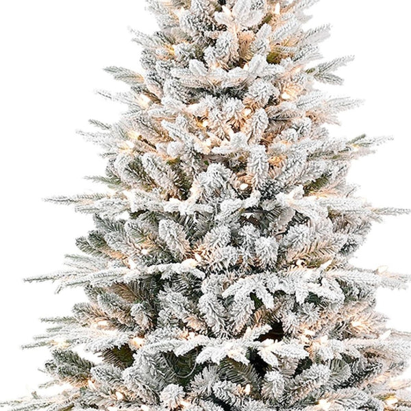 HomeRoots 9' White Pre-Lit Full Flocked Pine Christmas Tree – Effortless Setup, Stunning Decor & Holiday Charm! 711216