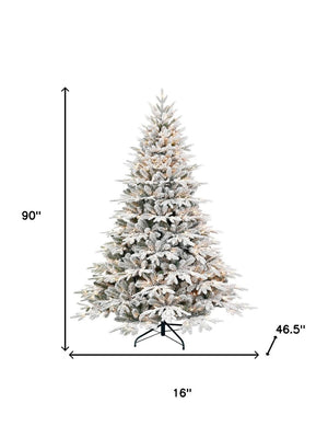 HomeRoots 9' White Pre-Lit Full Flocked Pine Christmas Tree – Effortless Setup, Stunning Decor & Holiday Charm! 711216