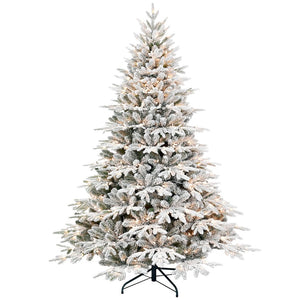 HomeRoots 9' White Pre-Lit Full Flocked Pine Christmas Tree – Effortless Setup, Stunning Decor & Holiday Charm! 711216