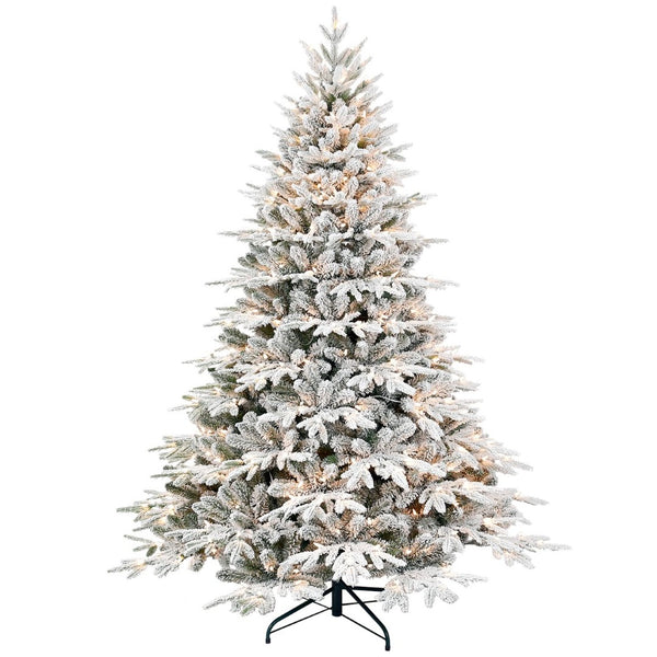 HomeRoots 9' White Pre-Lit Full Flocked Pine Christmas Tree – Effortless Setup, Stunning Decor & Holiday Charm! 711216