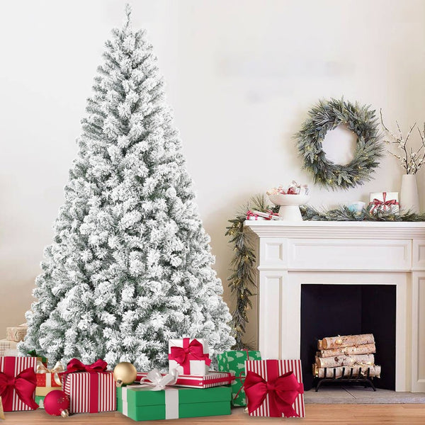 HomeRoots 7' White Full Flocked Fir Christmas Tree – Ready to Decorate, Easy Setup & No Maintenance Needed! 711220