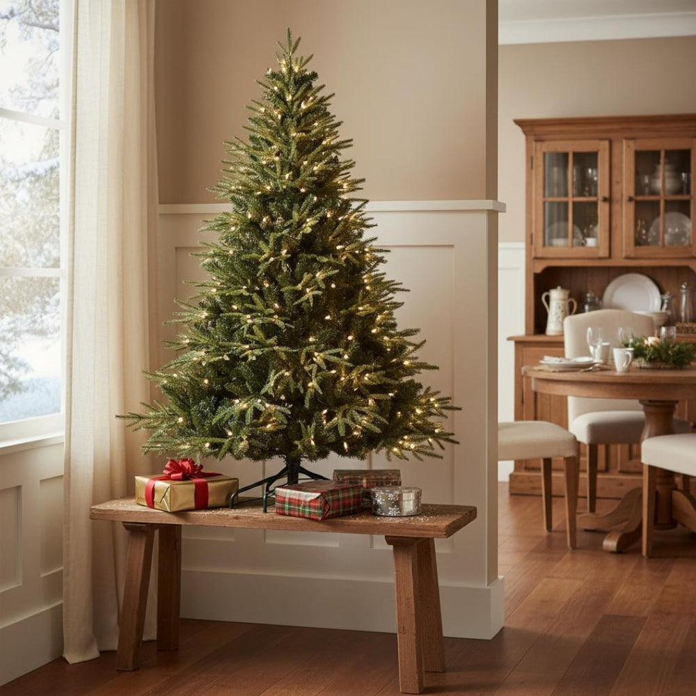 HomeRoots 5' Pre Lit Full Pine Christmas Tree - Stunning Holiday Centerpiece with 300 LED Lights & Natural Look 711222
