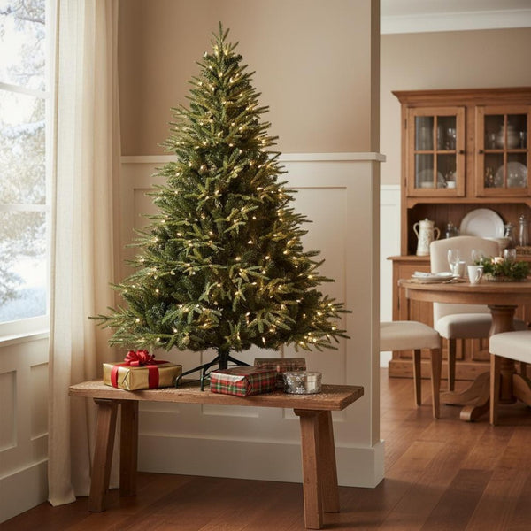HomeRoots 5' Pre Lit Full Pine Christmas Tree - Stunning Holiday Centerpiece with 300 LED Lights & Natural Look 711222