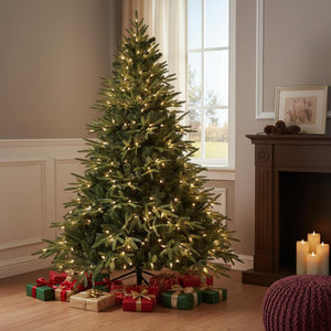 HomeRoots 6' Pre-Lit Full Pine Christmas Tree: Lush Greenery, Multi-Function LED Lights & Ornaments Included! 711224