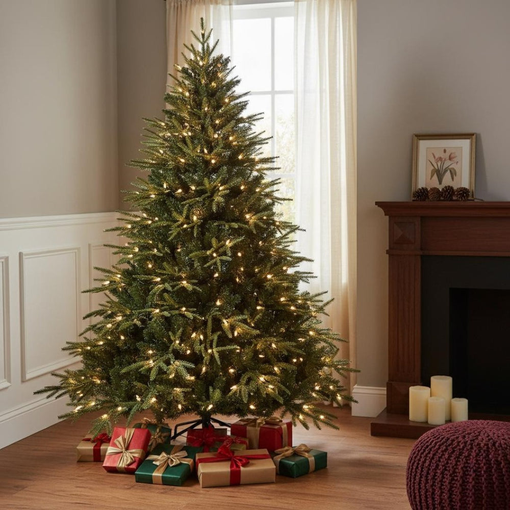 HomeRoots 6' Black Pre-Lit Spruce Christmas Tree – Stunning Modern Décor with 650 LED Lights & Easy Assembly 711226
