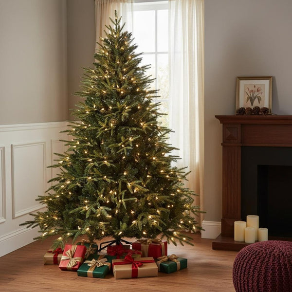 HomeRoots 6' Black Pre-Lit Spruce Christmas Tree – Stunning Modern Décor with 650 LED Lights & Easy Assembly 711226