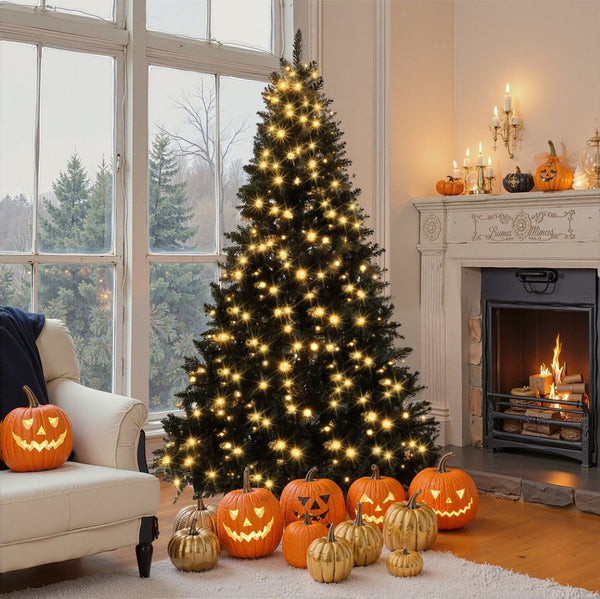 HomeRoots 8' Pre Lit Full Pine Christmas Tree – Lush PVC Foliage, 280 LED Lights & Elegant Ornaments Included! 711227