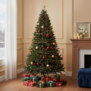HomeRoots 8' Pre Lit Full Pine Christmas Tree – Lush PVC Foliage, 280 LED Lights & Elegant Ornaments Included! 711227