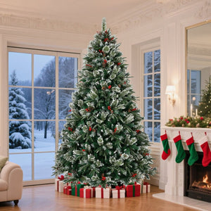 HomeRoots 8' White Pre Lit Full Fir Christmas Tree - Fully Decorated, Durable, Elegant Holiday Centerpiece! 711228