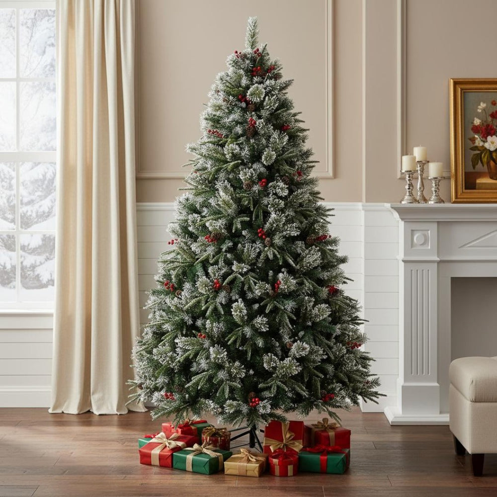 HomeRoots 8' White Pre Lit Full Fir Christmas Tree - Fully Decorated, Durable, Elegant Holiday Centerpiece! 711228