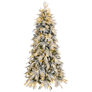 HomeRoots 7' White Pre Lit Full Fir Christmas Tree – Lifelike, Easy Setup & Ready-to-Display Holiday Centerpiece 711229