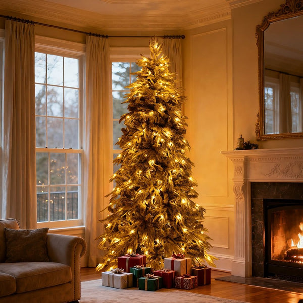 HomeRoots 7' White Pre Lit Full Fir Christmas Tree – Lifelike, Easy Setup & Ready-to-Display Holiday Centerpiece 711229