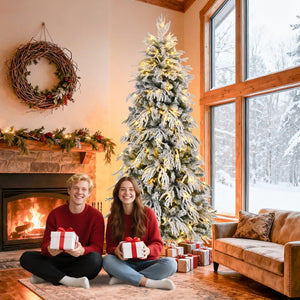 HomeRoots 7' White Pre Lit Full Fir Christmas Tree – Lifelike, Easy Setup & Ready-to-Display Holiday Centerpiece 711229