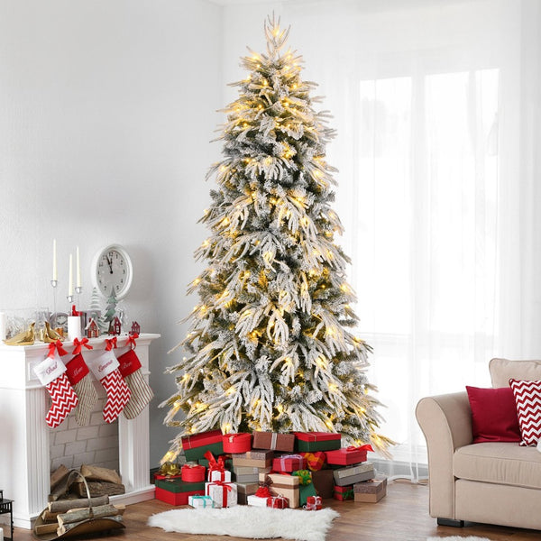 HomeRoots 7' White Pre Lit Full Fir Christmas Tree – Lifelike, Easy Setup & Ready-to-Display Holiday Centerpiece 711229