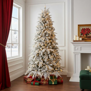 HomeRoots 7' White Pre Lit Full Fir Christmas Tree – Lifelike, Easy Setup & Ready-to-Display Holiday Centerpiece 711229