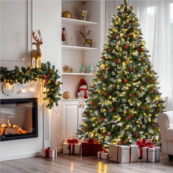 HomeRoots 6' White Pre-Lit Full Spruce Christmas Tree - Elegant, Realistic Design with Programmable LED Lights 711232