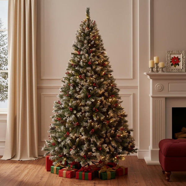 HomeRoots 6' White Pre-Lit Full Spruce Christmas Tree - Elegant, Realistic Design with Programmable LED Lights 711232
