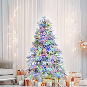 HomeRoots 7.5' Elegant White Pre-Lit Full Spruce Christmas Tree with 8 Lighting Modes & Effortless Setup 711233