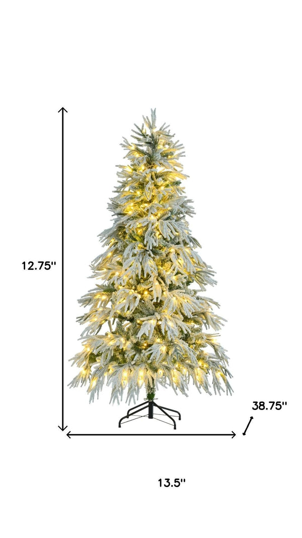HomeRoots 7.5' Elegant White Pre-Lit Full Spruce Christmas Tree with 8 Lighting Modes & Effortless Setup 711233