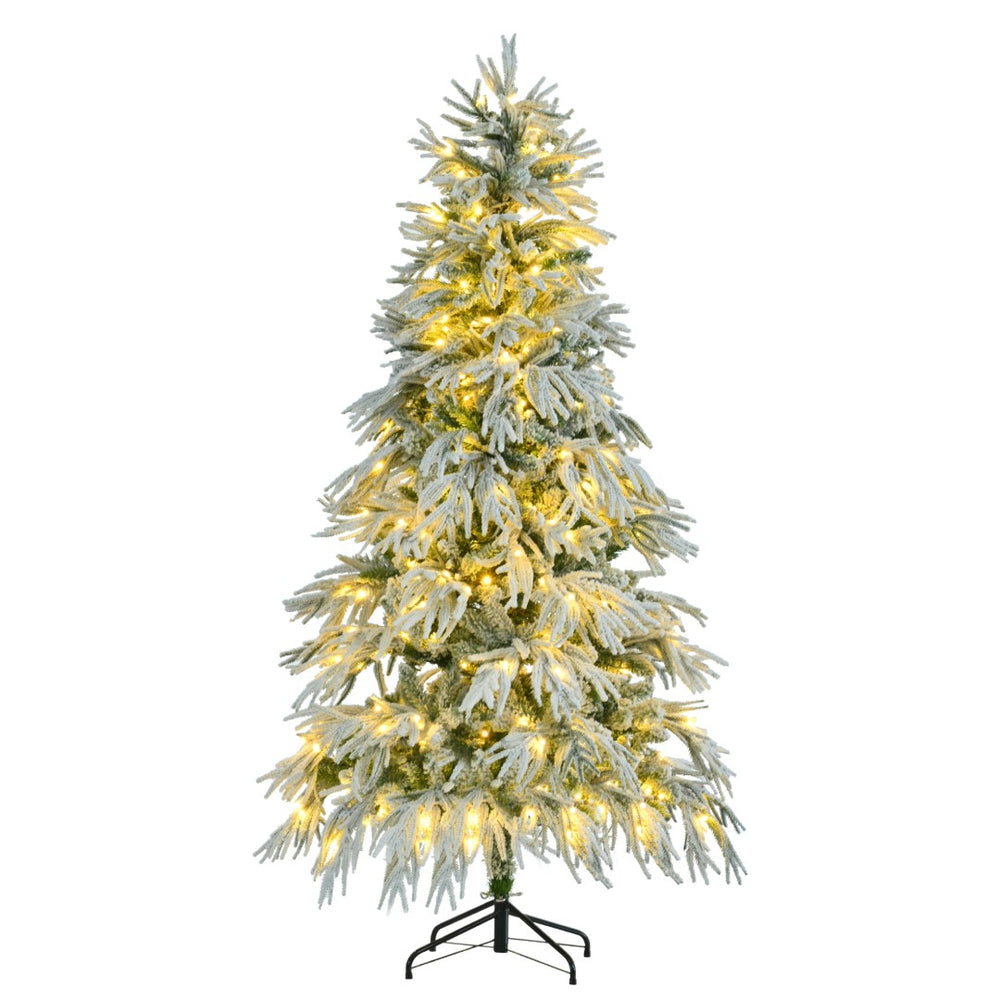 HomeRoots 7.5' Elegant White Pre-Lit Full Spruce Christmas Tree with 8 Lighting Modes & Effortless Setup 711233