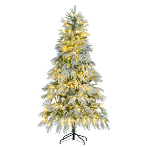 HomeRoots 7.5' Elegant White Pre-Lit Full Spruce Christmas Tree with 8 Lighting Modes & Effortless Setup 711233
