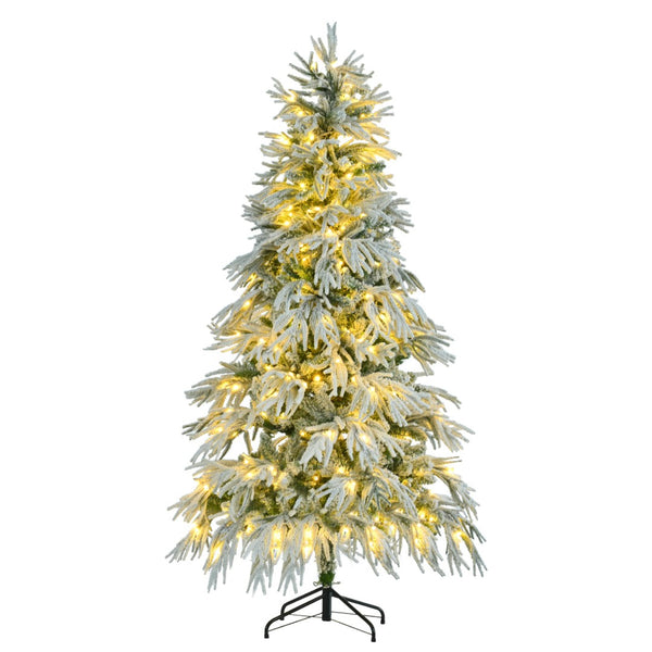 HomeRoots 7.5' Elegant White Pre-Lit Full Spruce Christmas Tree with 8 Lighting Modes & Effortless Setup 711233