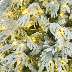 HomeRoots 4' White Pre-Lit Flocked Cedar Christmas Tree – Elegant Decor, 8 Modes, Easy Assembly, and Stability! 711234