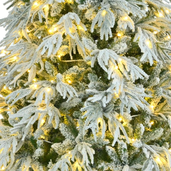 HomeRoots 4' White Pre-Lit Flocked Cedar Christmas Tree – Elegant Decor, 8 Modes, Easy Assembly, and Stability! 711234