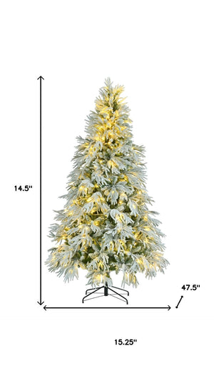 HomeRoots 4' White Pre-Lit Flocked Cedar Christmas Tree – Elegant Decor, 8 Modes, Easy Assembly, and Stability! 711234
