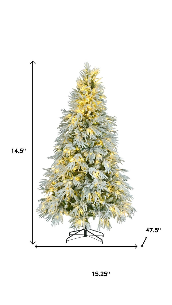 HomeRoots 4' White Pre-Lit Flocked Cedar Christmas Tree – Elegant Decor, 8 Modes, Easy Assembly, and Stability! 711234