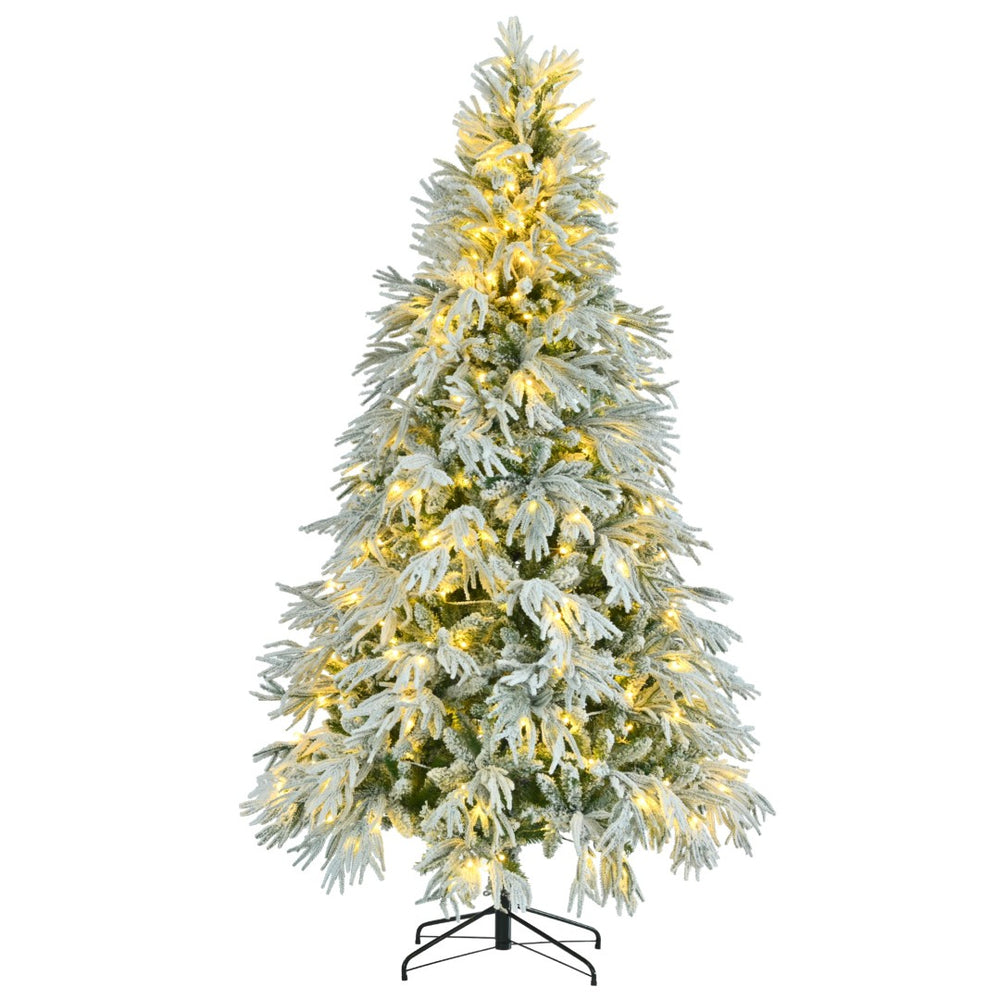 HomeRoots 4' White Pre-Lit Flocked Cedar Christmas Tree – Elegant Decor, 8 Modes, Easy Assembly, and Stability! 711234