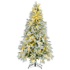 HomeRoots 4' White Pre-Lit Flocked Cedar Christmas Tree – Elegant Decor, 8 Modes, Easy Assembly, and Stability! 711234