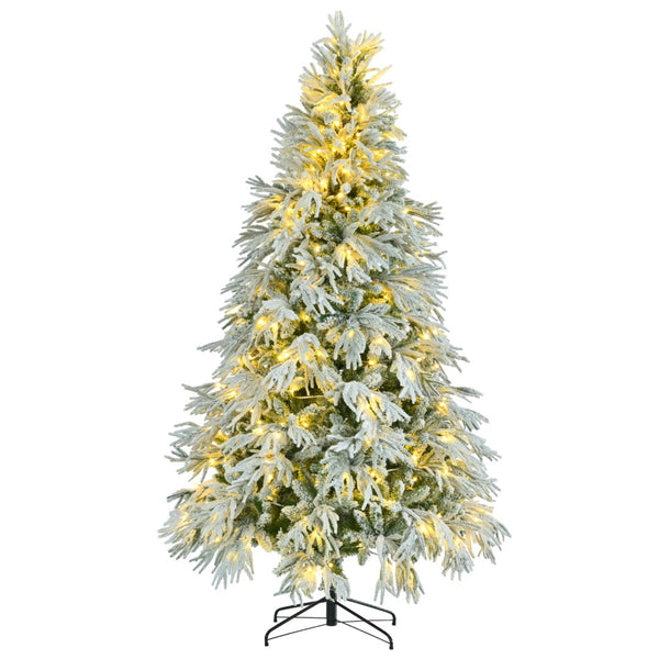HomeRoots 4' White Pre-Lit Flocked Cedar Christmas Tree – Elegant Decor, 8 Modes, Easy Assembly, and Stability! 711234